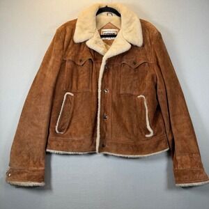 Vintage Campus Suede Leather Jacket Mens 42 Sherpa Lined Trucker Western